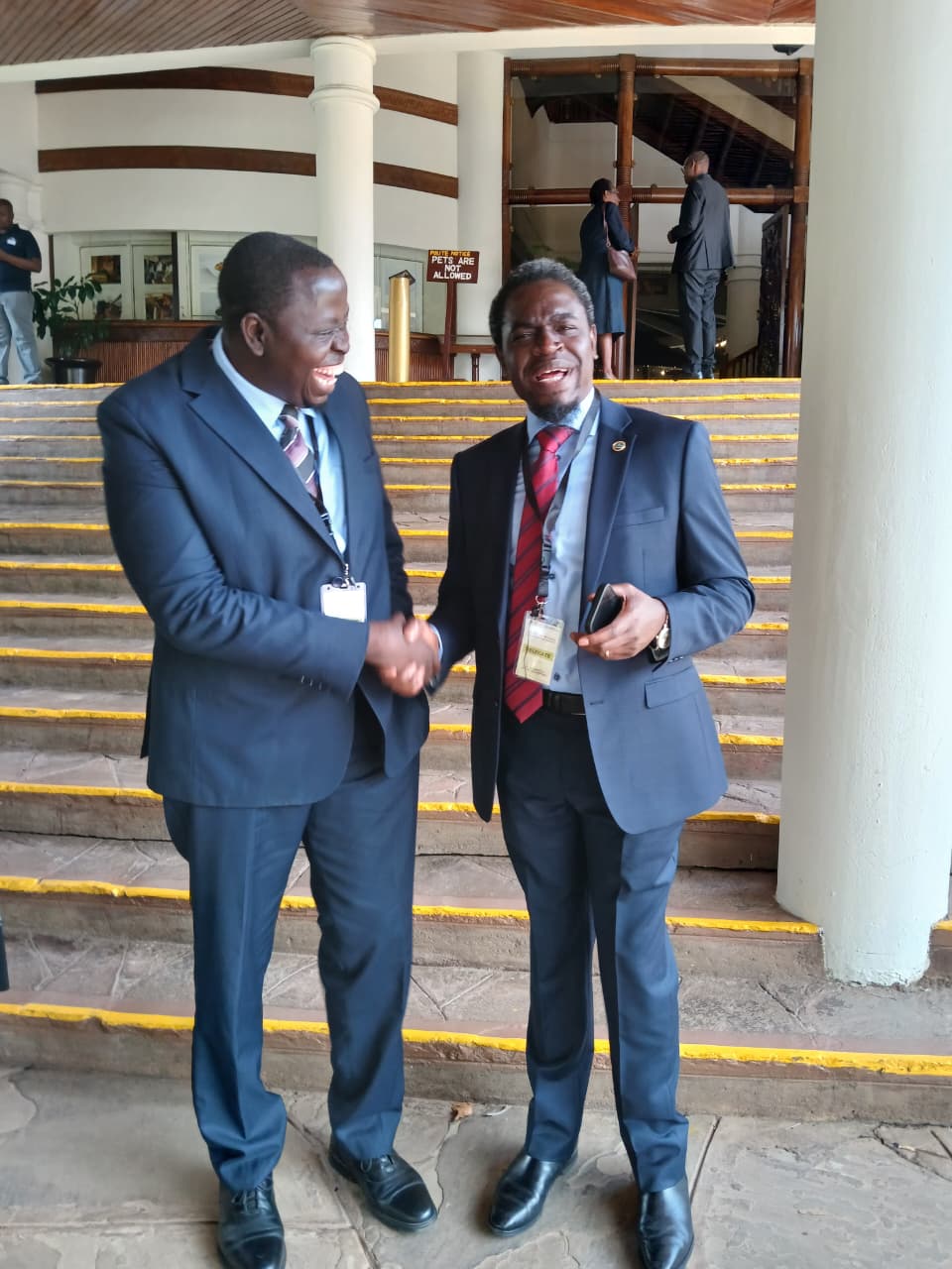 Prof. JJ Wamwara, Dean of CMG Argwings Kodhek Faculty of Law at Tom Mboya University, sharing a light moment with Nelson Havi, the 49th President of the Law Society of Kenya